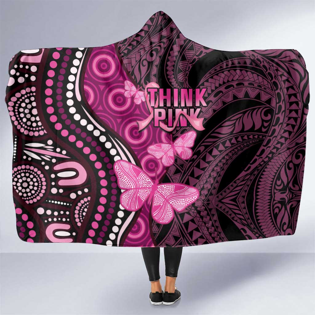 Think Pink Breast Cancer Awareness Hooded Blanket Butterfly Aboriginal Mix Polynesian Pattern LT14 One Size Pink - Polynesian Pride
