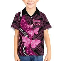 Think Pink Breast Cancer Awareness Kid Hawaiian Shirt Butterfly Aboriginal Mix Polynesian Pattern LT14 Kid Pink - Polynesian Pride