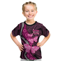 Think Pink Breast Cancer Awareness Kid T Shirt Butterfly Aboriginal Mix Polynesian Pattern LT14 Pink - Polynesian Pride
