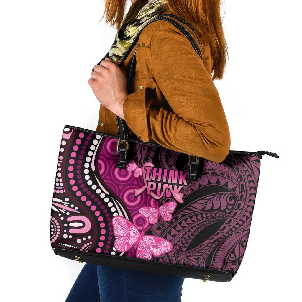 Think Pink Breast Cancer Awareness Leather Tote Bag Butterfly Aboriginal Mix Polynesian Pattern LT14 Pink - Polynesian Pride