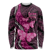 Think Pink Breast Cancer Awareness Long Sleeve Shirt Butterfly Aboriginal Mix Polynesian Pattern LT14 Unisex Pink - Polynesian Pride