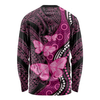 Think Pink Breast Cancer Awareness Long Sleeve Shirt Butterfly Aboriginal Mix Polynesian Pattern LT14 - Polynesian Pride