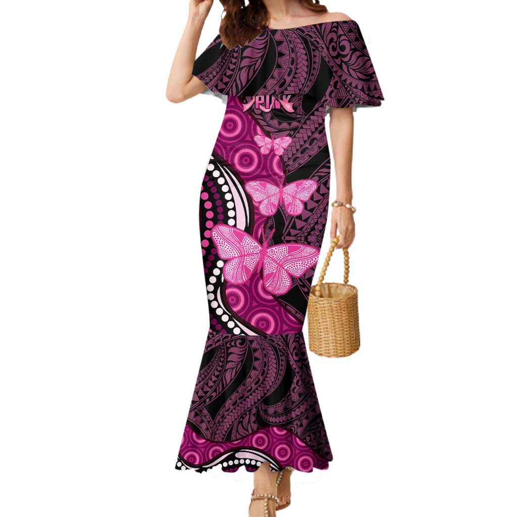 Think Pink Breast Cancer Awareness Mermaid Dress Butterfly Aboriginal Mix Polynesian Pattern LT14 Women Pink - Polynesian Pride