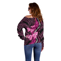 Think Pink Breast Cancer Awareness Off Shoulder Sweater Butterfly Aboriginal Mix Polynesian Pattern LT14 - Polynesian Pride