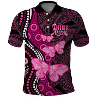 Think Pink Breast Cancer Awareness Polo Shirt Butterfly Aboriginal Mix Polynesian Pattern LT14 Pink - Polynesian Pride