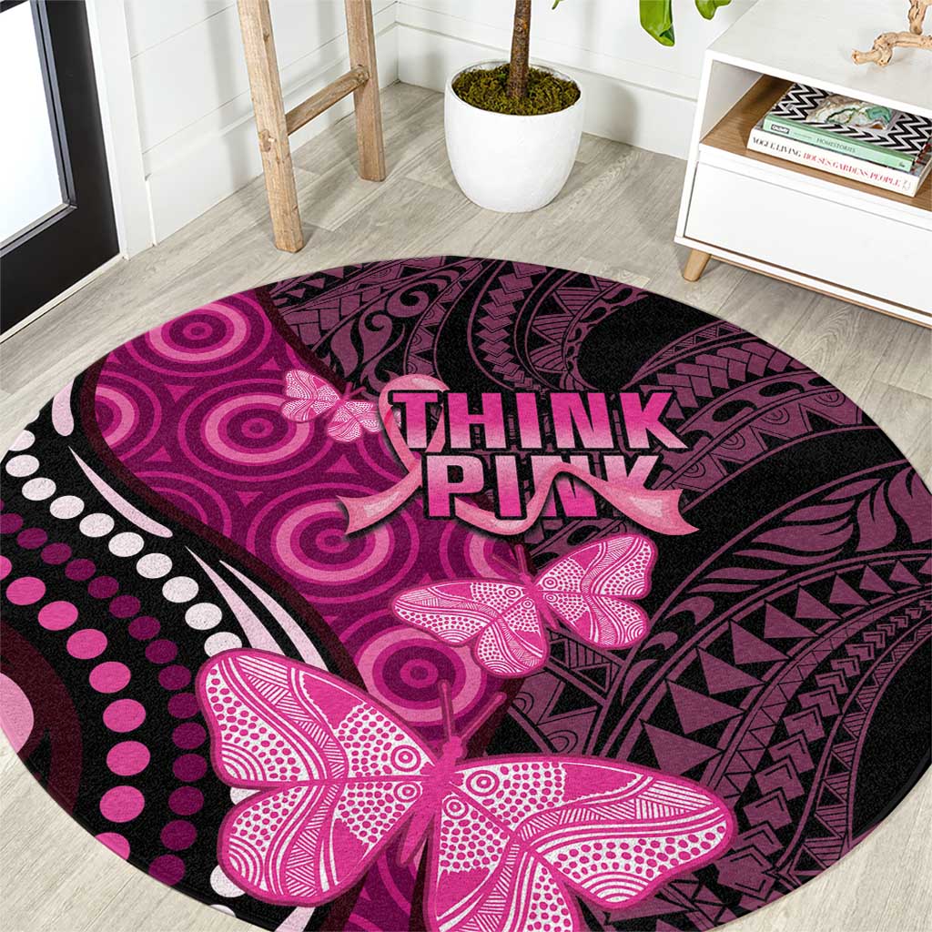 Think Pink Breast Cancer Awareness Round Carpet Butterfly Aboriginal Mix Polynesian Pattern LT14 Pink - Polynesian Pride