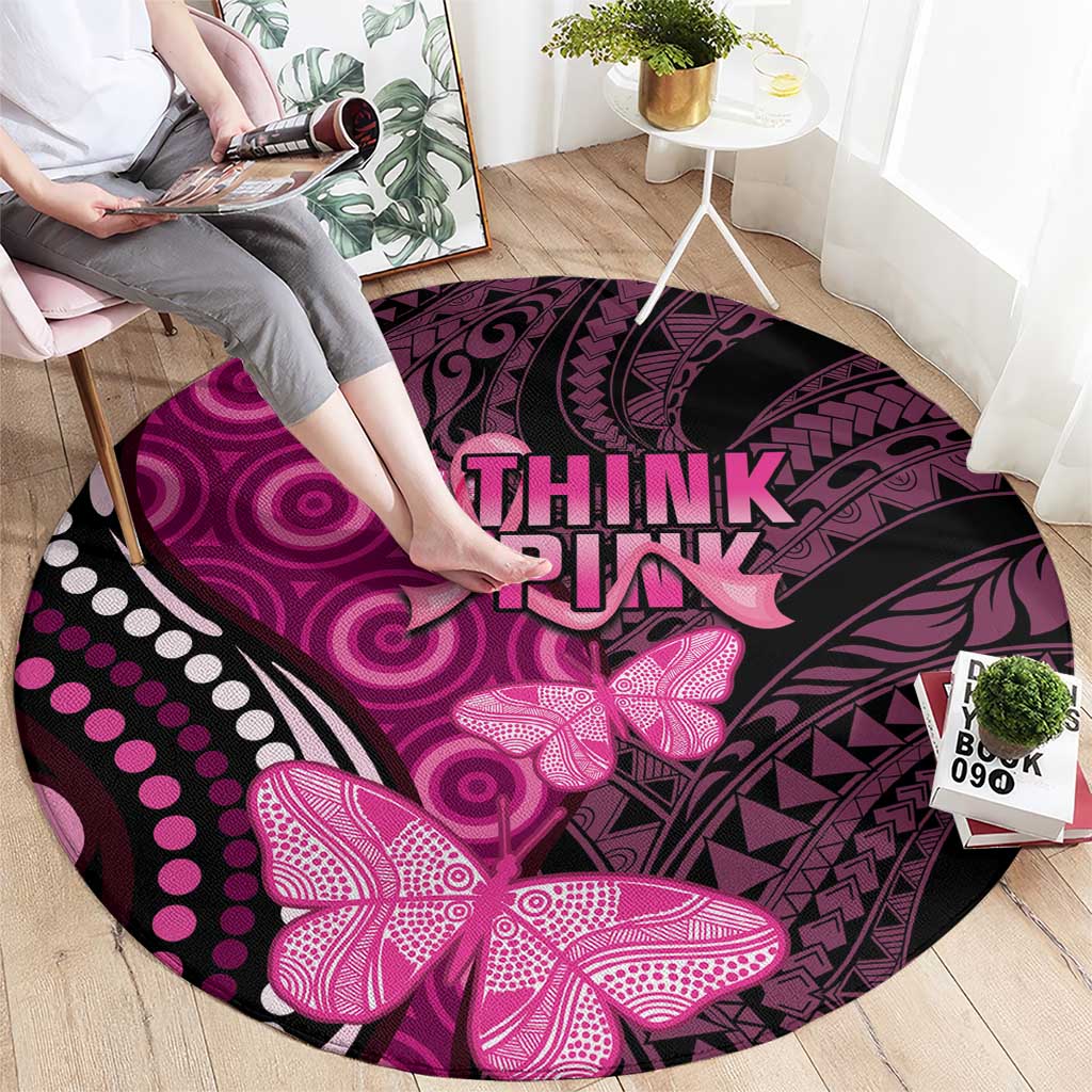 Think Pink Breast Cancer Awareness Round Carpet Butterfly Aboriginal Mix Polynesian Pattern LT14 - Polynesian Pride