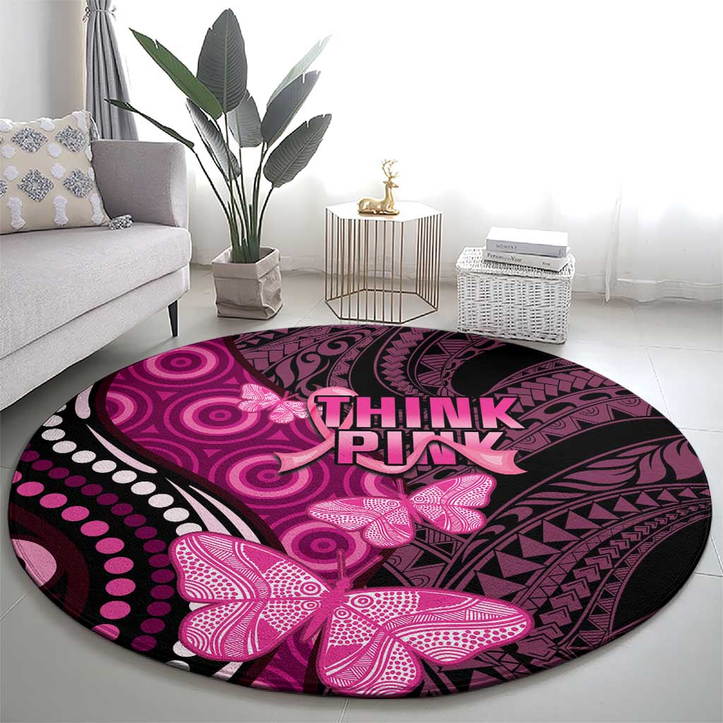Think Pink Breast Cancer Awareness Round Carpet Butterfly Aboriginal Mix Polynesian Pattern LT14 - Polynesian Pride