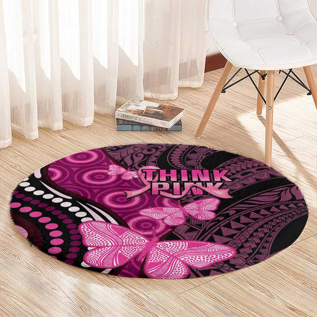 Think Pink Breast Cancer Awareness Round Carpet Butterfly Aboriginal Mix Polynesian Pattern LT14 - Polynesian Pride