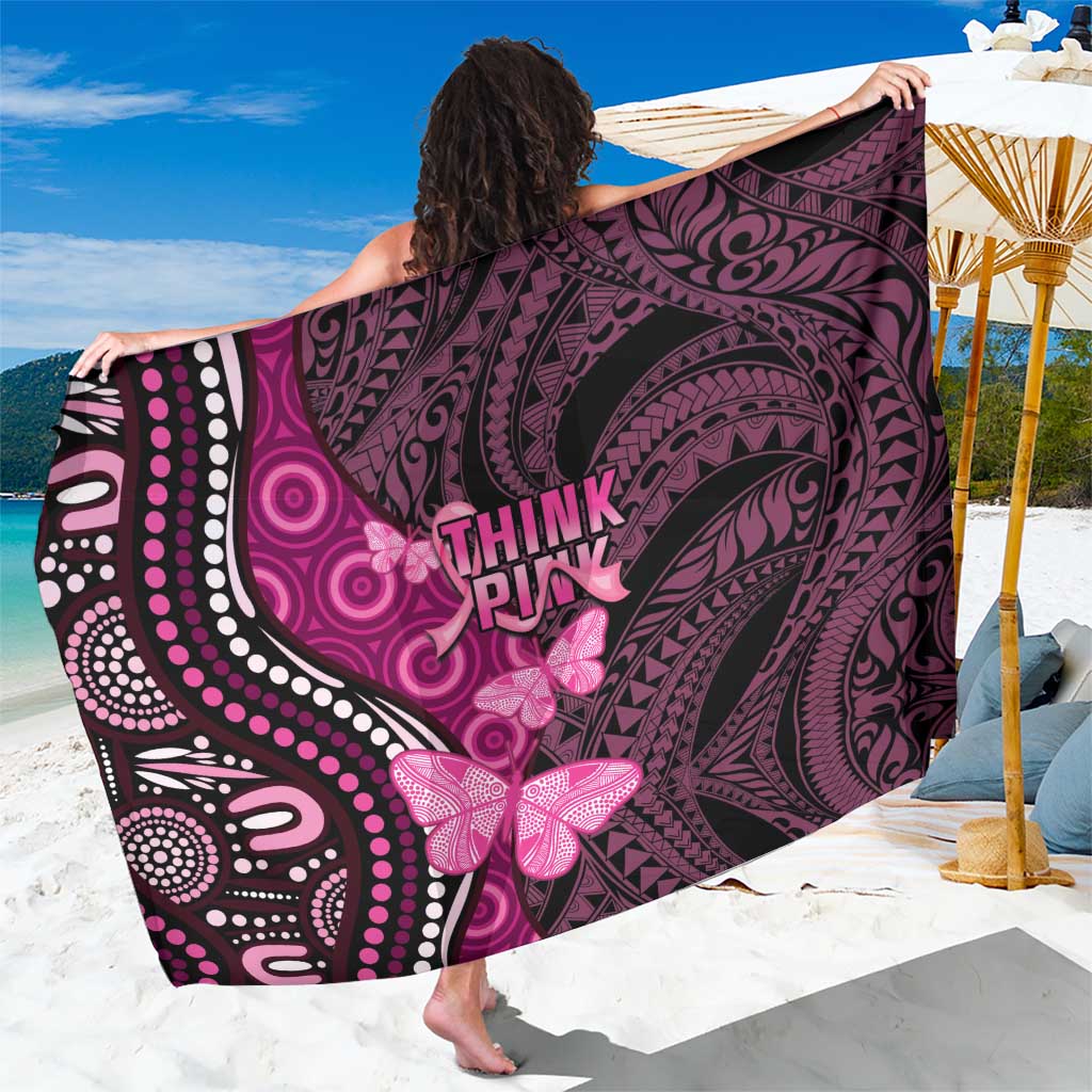 Think Pink Breast Cancer Awareness Sarong Butterfly Aboriginal Mix Polynesian Pattern LT14 One Size 44 x 66 inches Pink - Polynesian Pride
