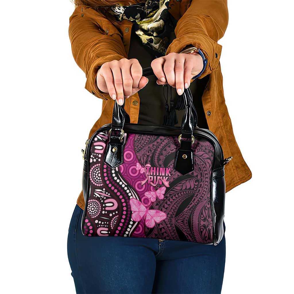 Think Pink Breast Cancer Awareness Shoulder Handbag Butterfly Aboriginal Mix Polynesian Pattern LT14 One Size Pink - Polynesian Pride