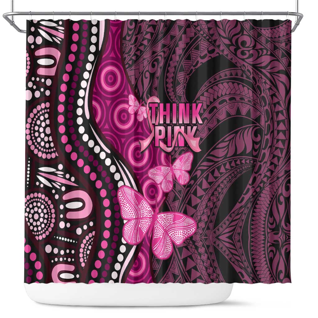 Think Pink Breast Cancer Awareness Shower Curtain Butterfly Aboriginal Mix Polynesian Pattern LT14 Pink - Polynesian Pride
