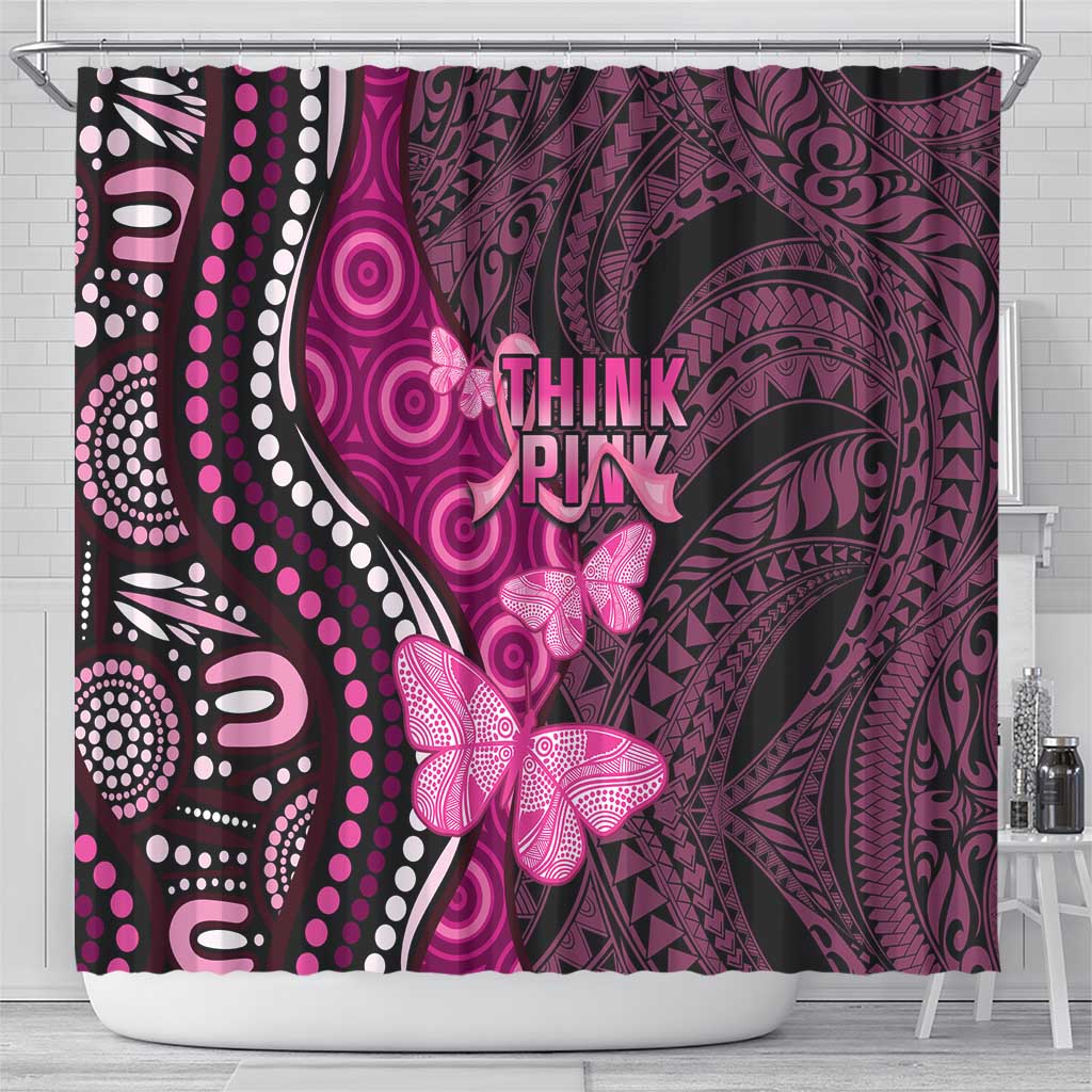 Think Pink Breast Cancer Awareness Shower Curtain Butterfly Aboriginal Mix Polynesian Pattern LT14 - Polynesian Pride