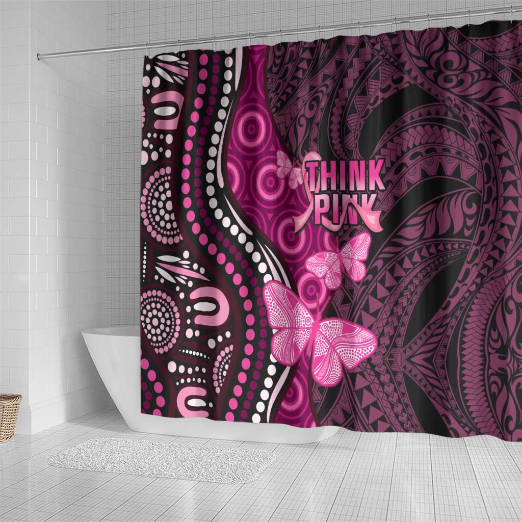 Think Pink Breast Cancer Awareness Shower Curtain Butterfly Aboriginal Mix Polynesian Pattern LT14 - Polynesian Pride