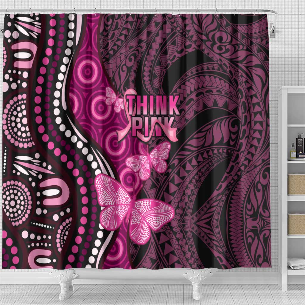 Think Pink Breast Cancer Awareness Shower Curtain Butterfly Aboriginal Mix Polynesian Pattern LT14 - Polynesian Pride