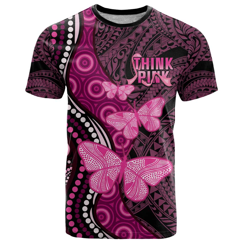 Think Pink Breast Cancer Awareness T Shirt Butterfly Aboriginal Mix Polynesian Pattern LT14 Pink - Polynesian Pride
