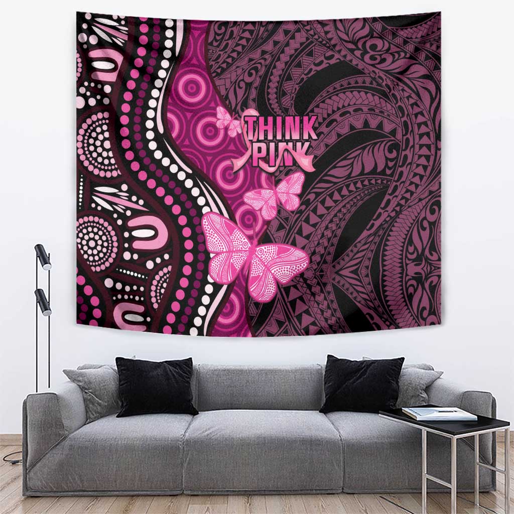 Think Pink Breast Cancer Awareness Tapestry Butterfly Aboriginal Mix Polynesian Pattern LT14 Pink - Polynesian Pride