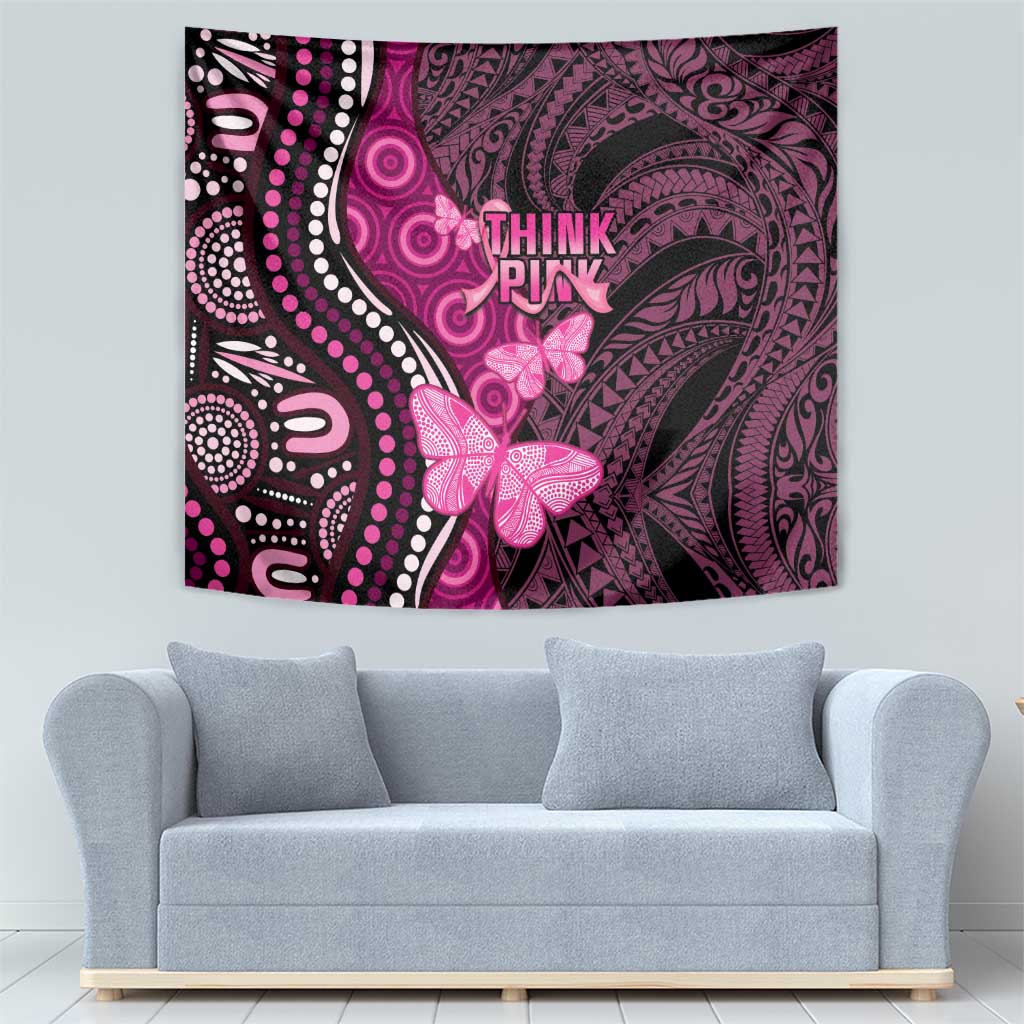 Think Pink Breast Cancer Awareness Tapestry Butterfly Aboriginal Mix Polynesian Pattern LT14 - Polynesian Pride
