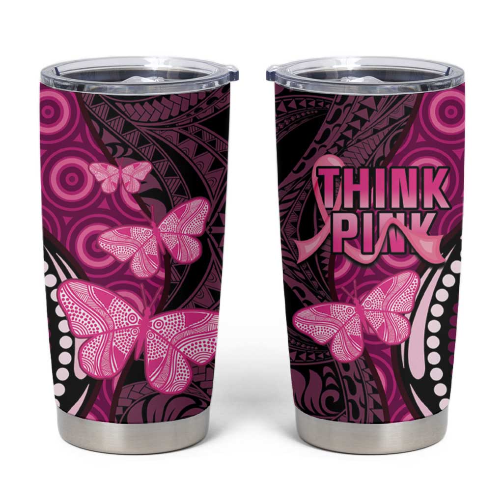 Think Pink Breast Cancer Awareness Tumbler Cup Butterfly Aboriginal Mix Polynesian Pattern LT14 Pink - Polynesian Pride