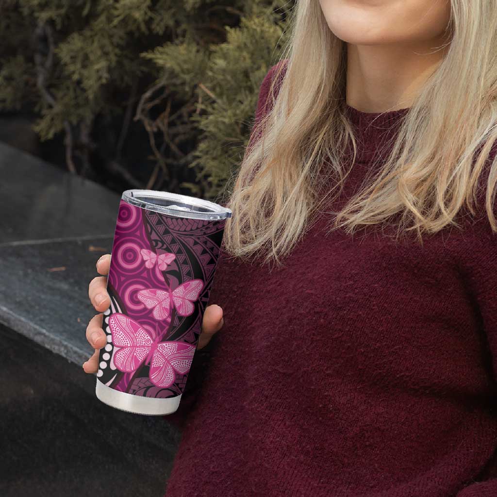 Think Pink Breast Cancer Awareness Tumbler Cup Butterfly Aboriginal Mix Polynesian Pattern LT14 - Polynesian Pride