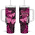 Think Pink Breast Cancer Awareness Tumbler With Handle Butterfly Aboriginal Mix Polynesian Pattern