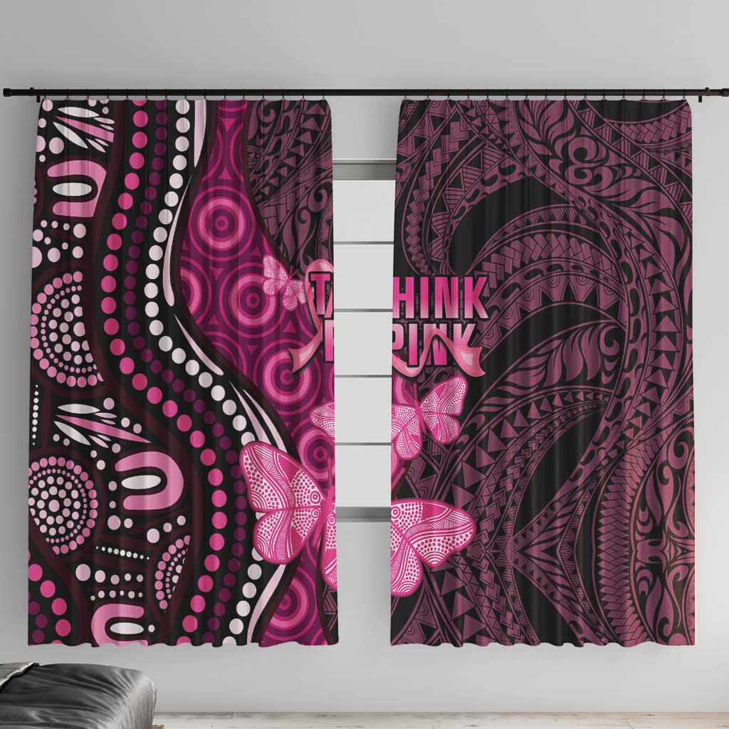 Think Pink Breast Cancer Awareness Window Curtain Butterfly Aboriginal Mix Polynesian Pattern LT14 With Hooks Pink - Polynesian Pride