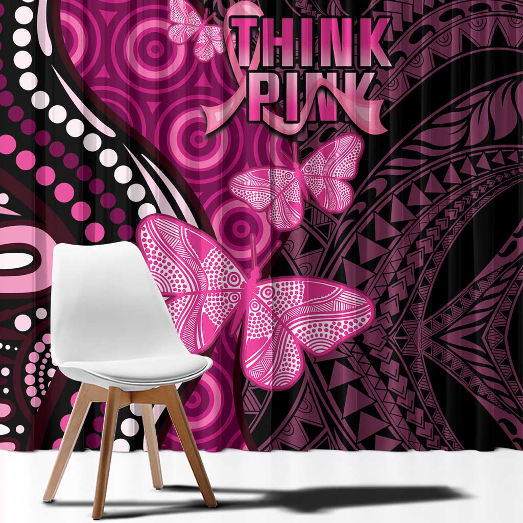 Think Pink Breast Cancer Awareness Window Curtain Butterfly Aboriginal Mix Polynesian Pattern LT14 - Polynesian Pride