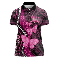 Think Pink Breast Cancer Awareness Women Polo Shirt Butterfly Aboriginal Mix Polynesian Pattern LT14 Female Pink - Polynesian Pride