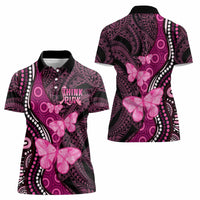 Think Pink Breast Cancer Awareness Women Polo Shirt Butterfly Aboriginal Mix Polynesian Pattern LT14 - Polynesian Pride