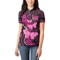 Think Pink Breast Cancer Awareness Women Polo Shirt Butterfly Aboriginal Mix Polynesian Pattern LT14 - Polynesian Pride