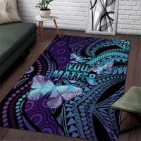 You Matter Suicide Prevention Awareness Area Rug Butterfly Aboriginal Mix Polynesian Pattern LT14 Purple - Polynesian Pride
