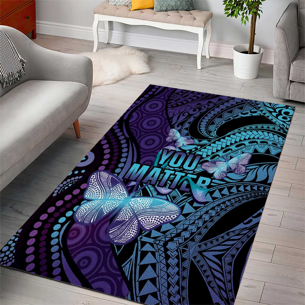 You Matter Suicide Prevention Awareness Area Rug Butterfly Aboriginal Mix Polynesian Pattern LT14 - Polynesian Pride
