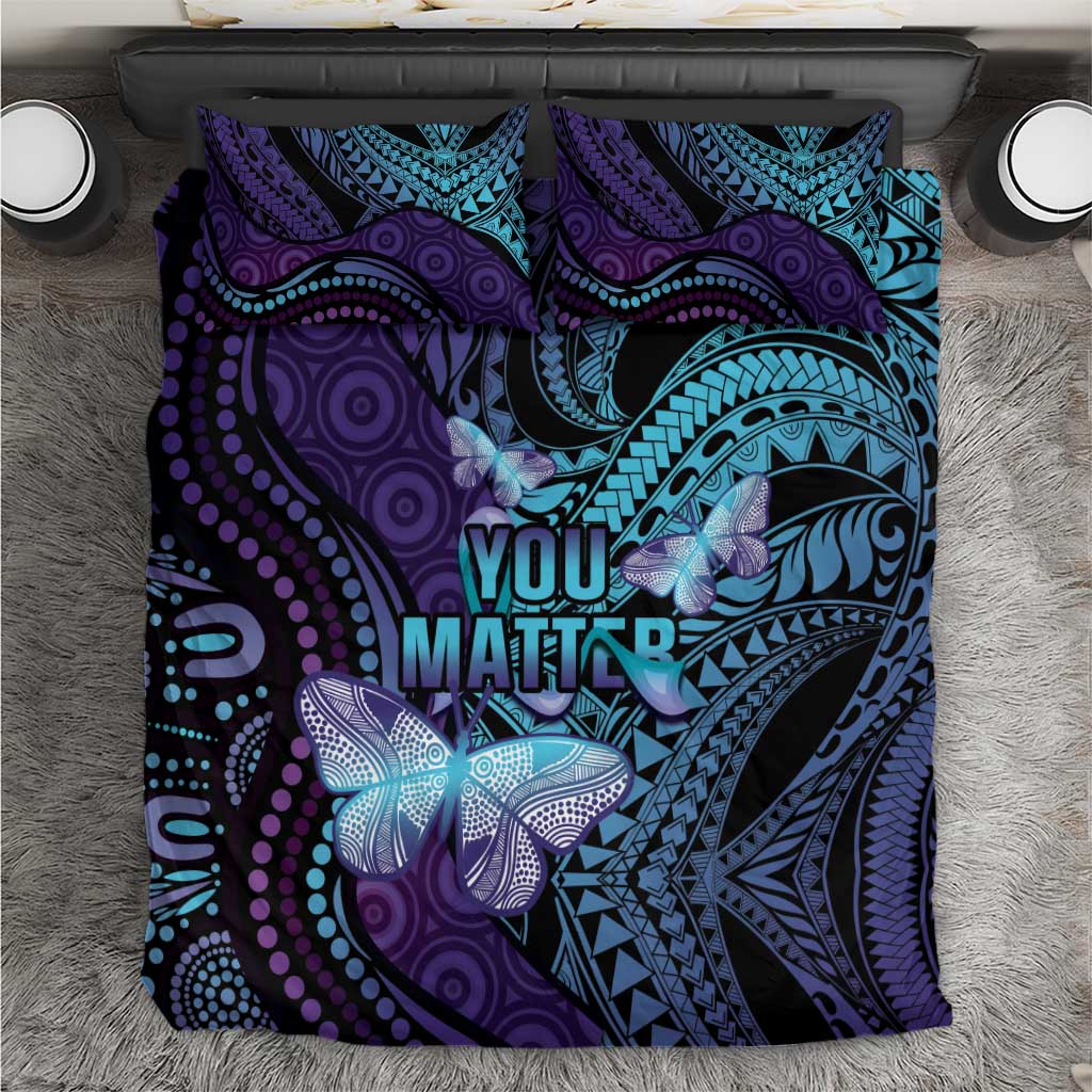 You Matter Suicide Prevention Awareness Bedding Set Butterfly Aboriginal Mix Polynesian Pattern LT14 Purple - Polynesian Pride