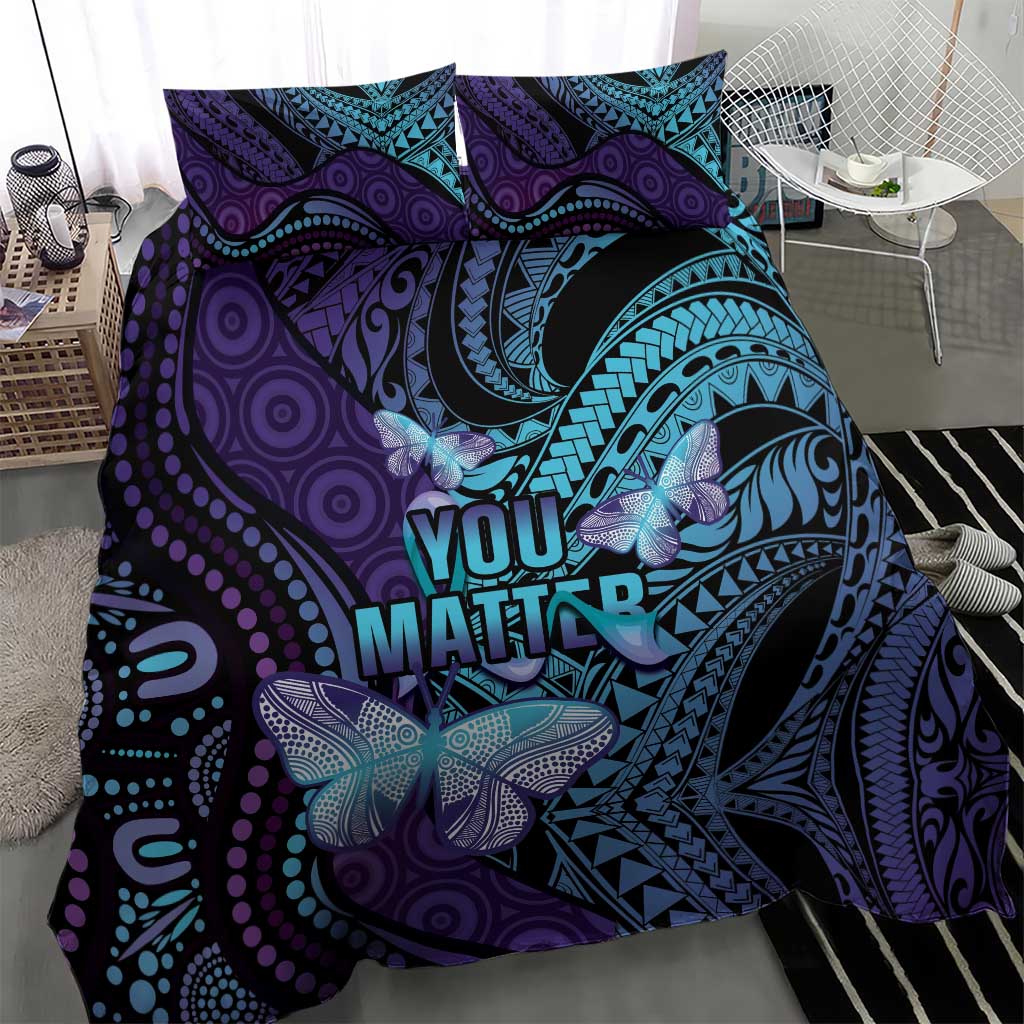 You Matter Suicide Prevention Awareness Bedding Set Butterfly Aboriginal Mix Polynesian Pattern LT14 - Polynesian Pride