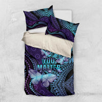 You Matter Suicide Prevention Awareness Bedding Set Butterfly Aboriginal Mix Polynesian Pattern LT14 US Twin 172cm x 218cm Purple - Polynesian Pride