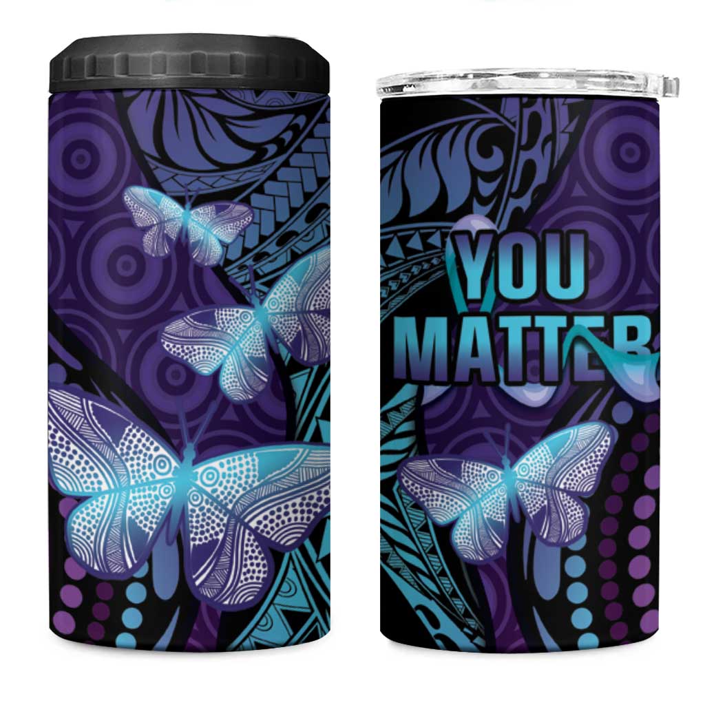 You Matter Suicide Prevention Awareness 4 in 1 Can Cooler Tumbler Butterfly Aboriginal Mix Polynesian Pattern LT14 One Size: 16 oz Purple - Polynesian Pride