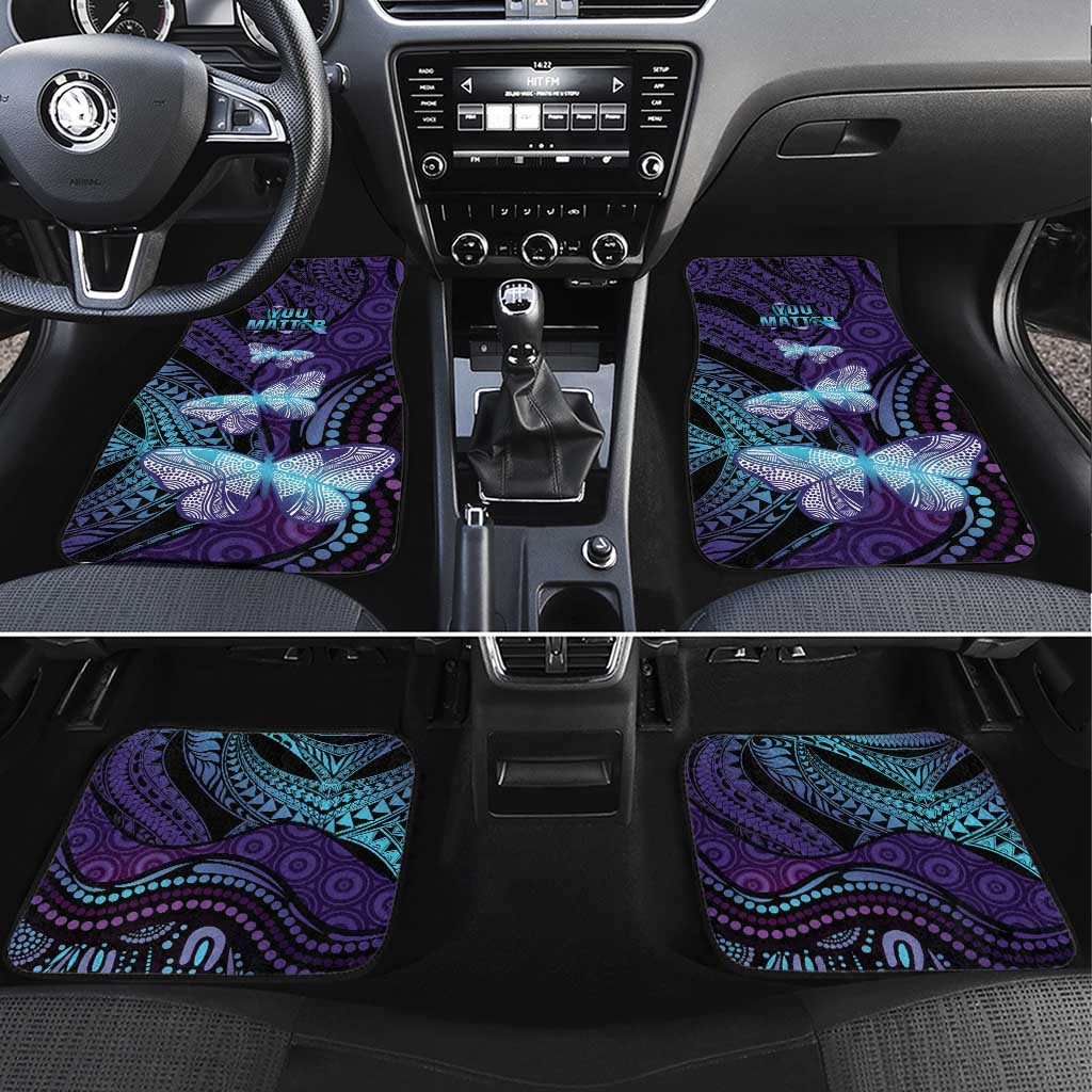 You Matter Suicide Prevention Awareness Car Mats Butterfly Aboriginal Mix Polynesian Pattern LT14 Set 4pcs Purple - Polynesian Pride