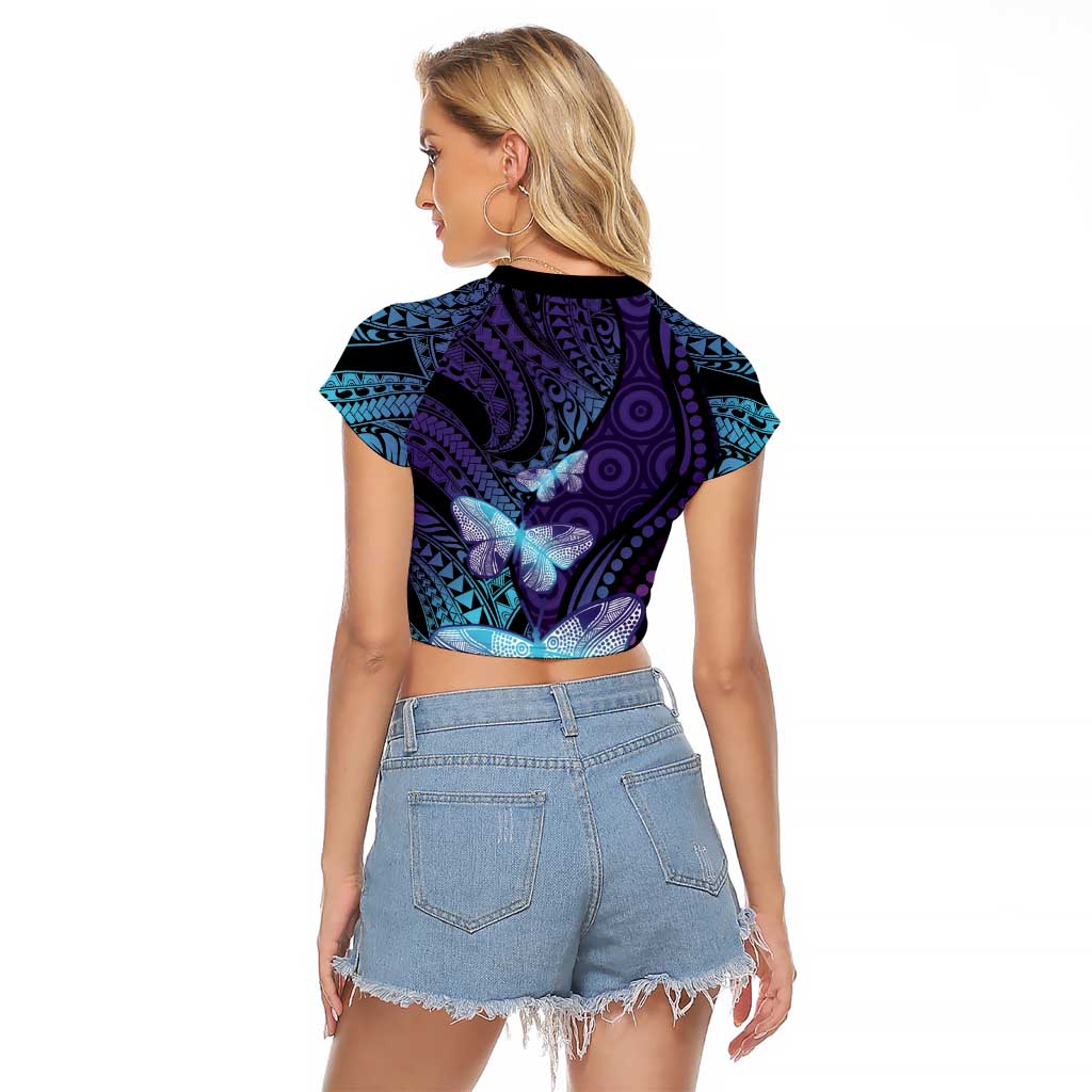 You Matter Suicide Prevention Awareness Raglan Cropped T Shirt Butterfly Aboriginal Mix Polynesian Pattern LT14 - Polynesian Pride