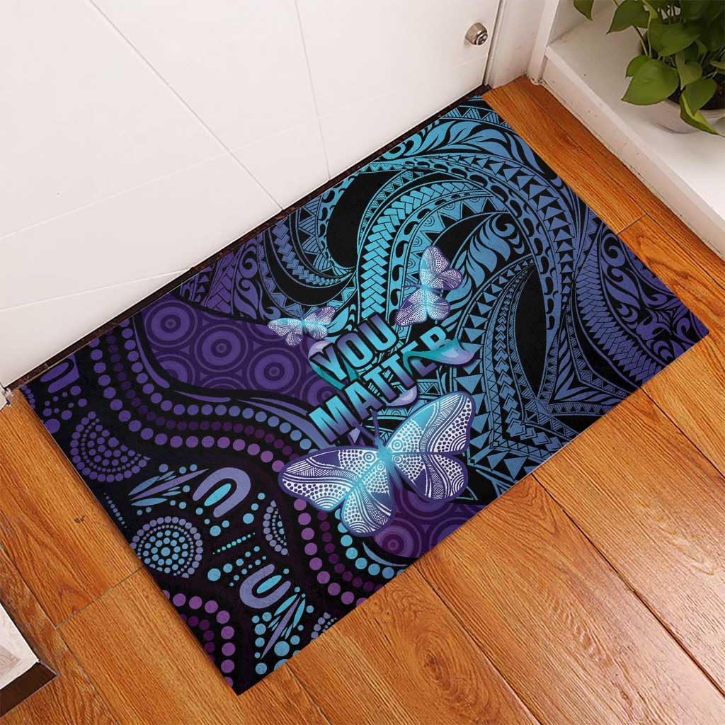 You Matter Suicide Prevention Awareness Rubber Doormat Butterfly Aboriginal Mix Polynesian Pattern LT14 - Polynesian Pride