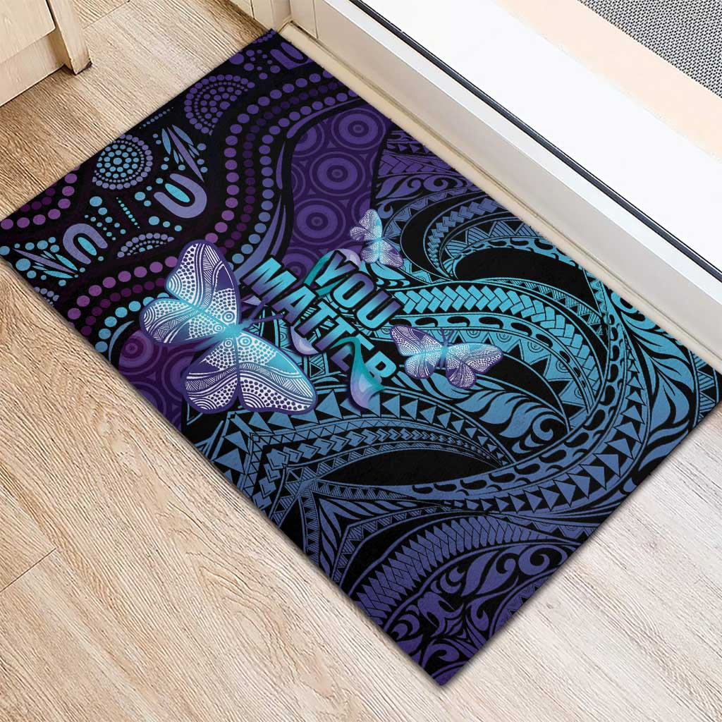 You Matter Suicide Prevention Awareness Rubber Doormat Butterfly Aboriginal Mix Polynesian Pattern LT14 - Polynesian Pride