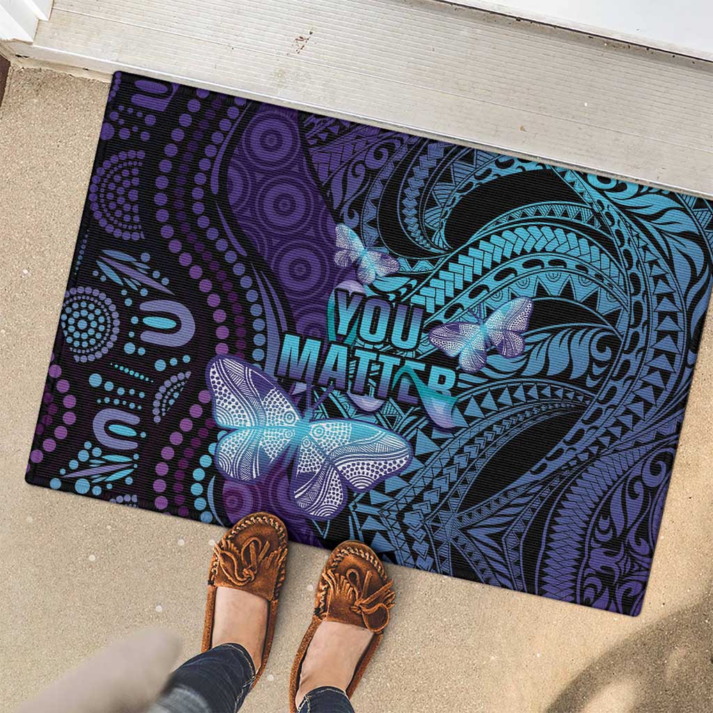 You Matter Suicide Prevention Awareness Rubber Doormat Butterfly Aboriginal Mix Polynesian Pattern LT14 - Polynesian Pride