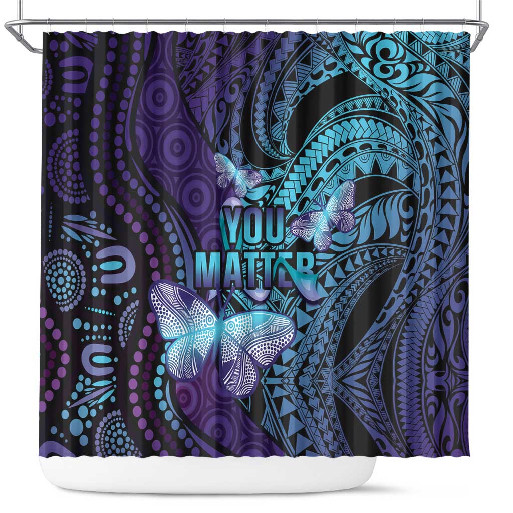 You Matter Suicide Prevention Awareness Shower Curtain Butterfly Aboriginal Mix Polynesian Pattern LT14 Purple - Polynesian Pride