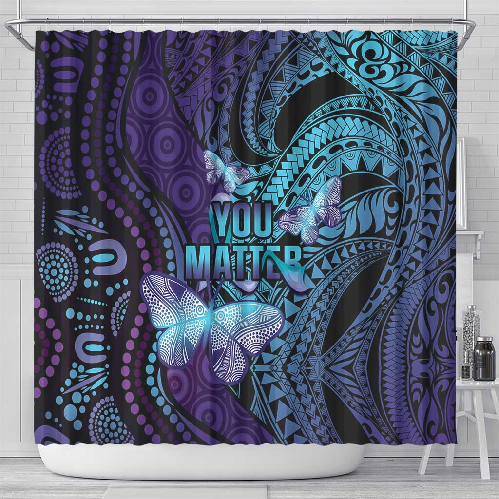 You Matter Suicide Prevention Awareness Shower Curtain Butterfly Aboriginal Mix Polynesian Pattern LT14 - Polynesian Pride
