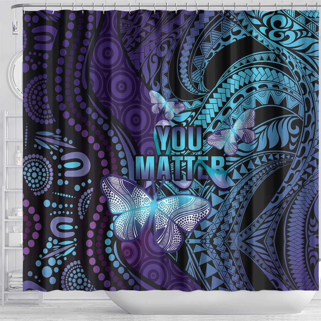 You Matter Suicide Prevention Awareness Shower Curtain Butterfly Aboriginal Mix Polynesian Pattern LT14 - Polynesian Pride
