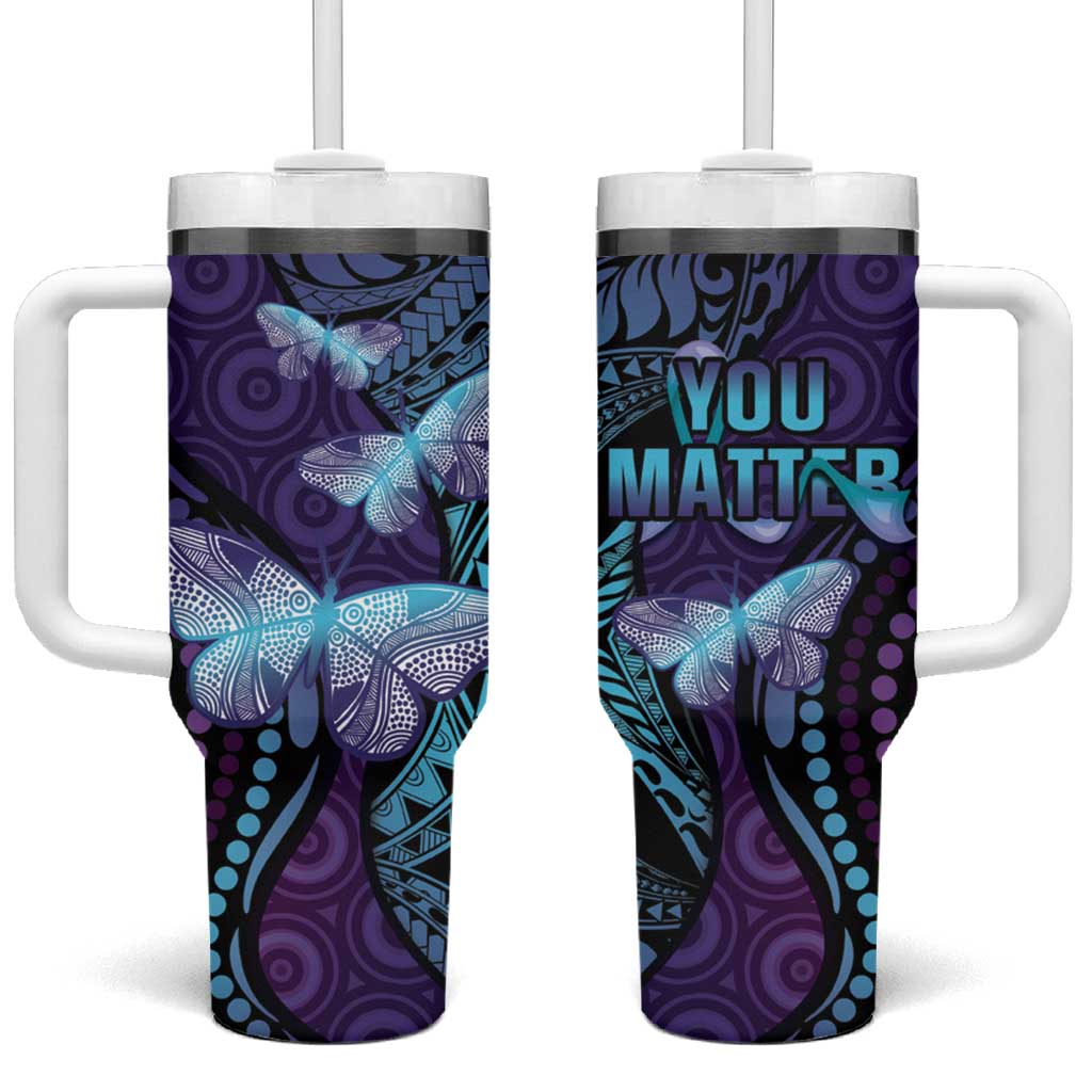 You Matter Suicide Prevention Awareness Tumbler With Handle Butterfly Aboriginal Mix Polynesian Pattern LT14 One Size: 40 oz Purple - Polynesian Pride