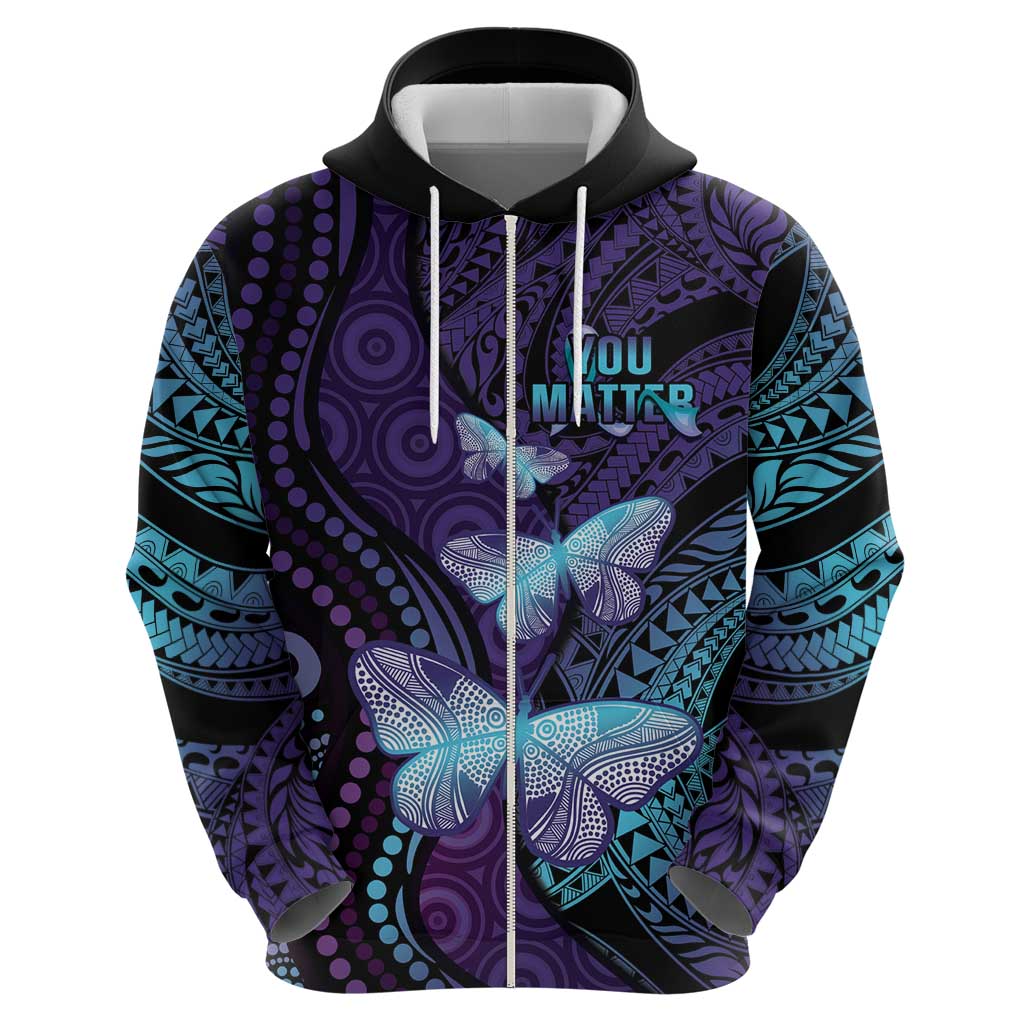 You Matter Suicide Prevention Awareness Zip Hoodie Butterfly Aboriginal Mix Polynesian Pattern LT14 - Polynesian Pride