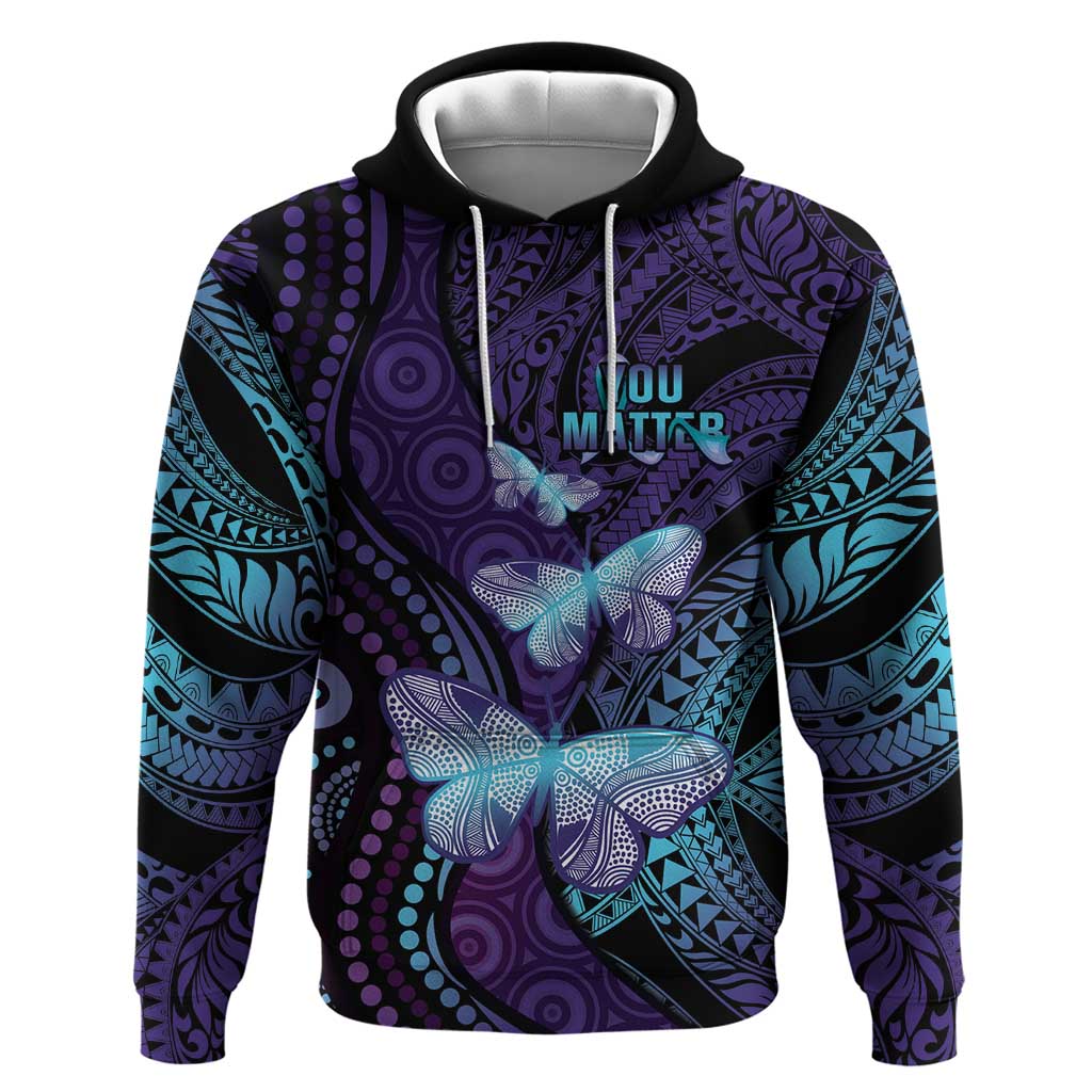 You Matter Suicide Prevention Awareness Zip Hoodie Butterfly Aboriginal Mix Polynesian Pattern LT14 Pullover Hoodie Purple - Polynesian Pride