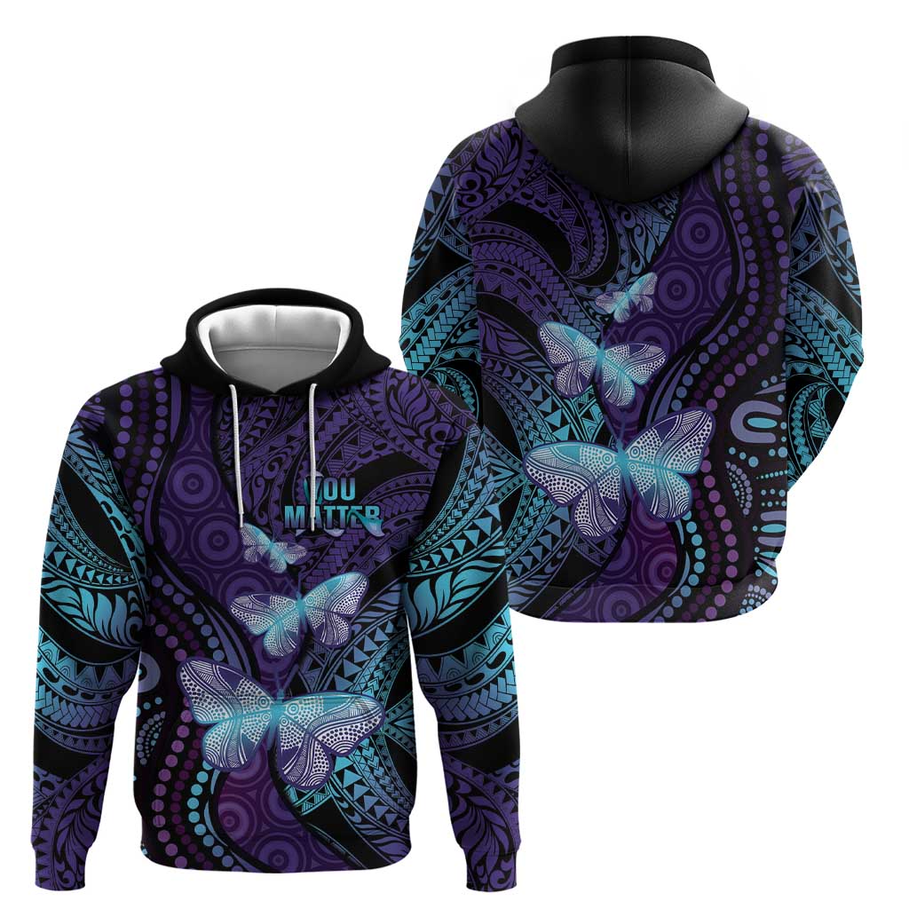 You Matter Suicide Prevention Awareness Zip Hoodie Butterfly Aboriginal Mix Polynesian Pattern LT14 - Polynesian Pride