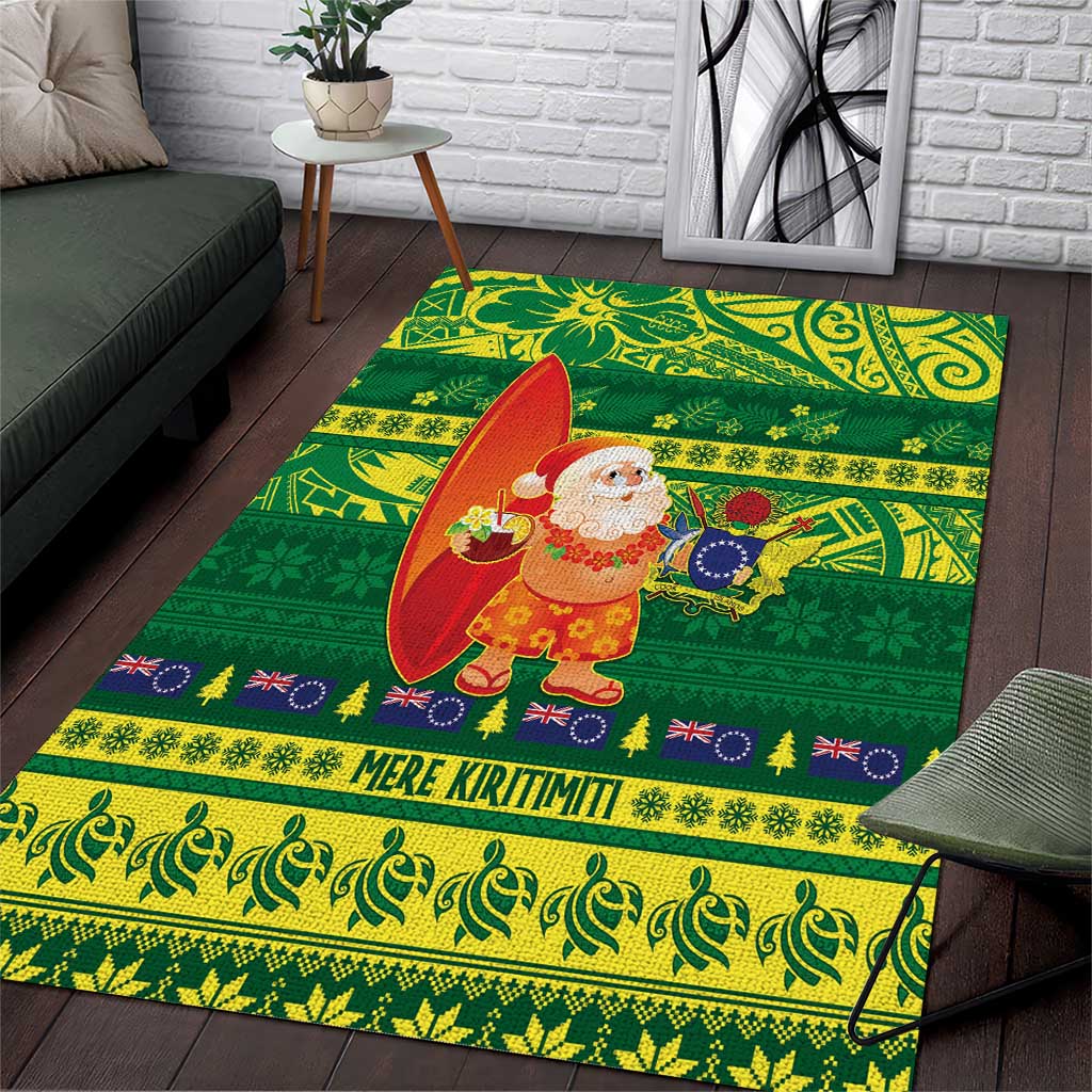 Cook Islands Christmas Area Rug Surfing Santa Mere Kiritimiti LT14 Green - Polynesian Pride