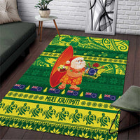 Cook Islands Christmas Area Rug Surfing Santa Mere Kiritimiti LT14 Green - Polynesian Pride